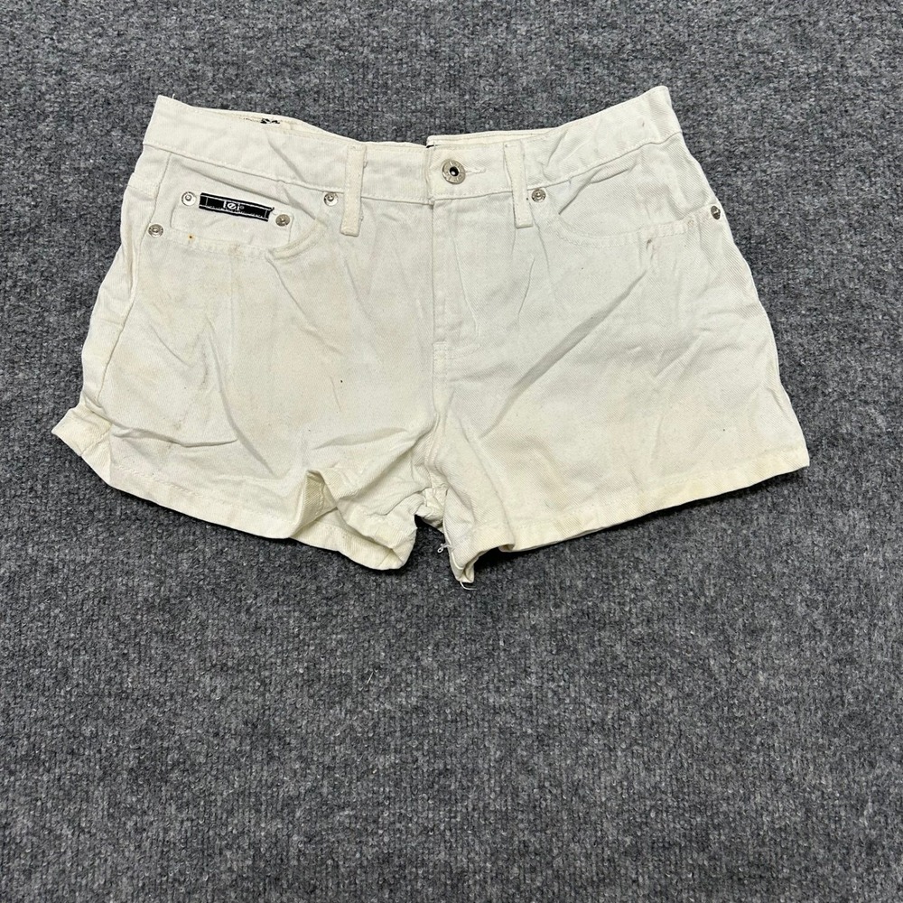 L.E.I. Shorts Womens Size 3 White Denim Cotton Y2K Low Rise Mini Casual Stained